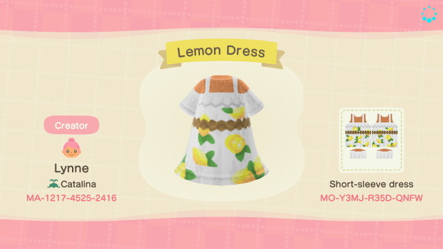 1595851190 568 lynne from catalina acnhI made a version of Pocket Camps Lemon Summer Dress