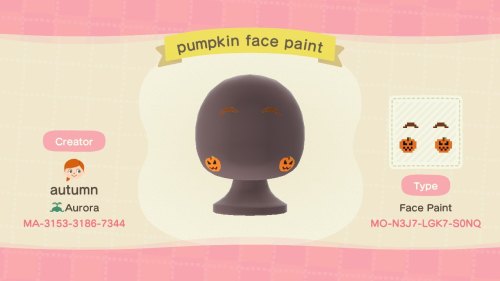 ACNH QR Codes Bidoof Crossing autumnplaysacnh Pumpkin face paint