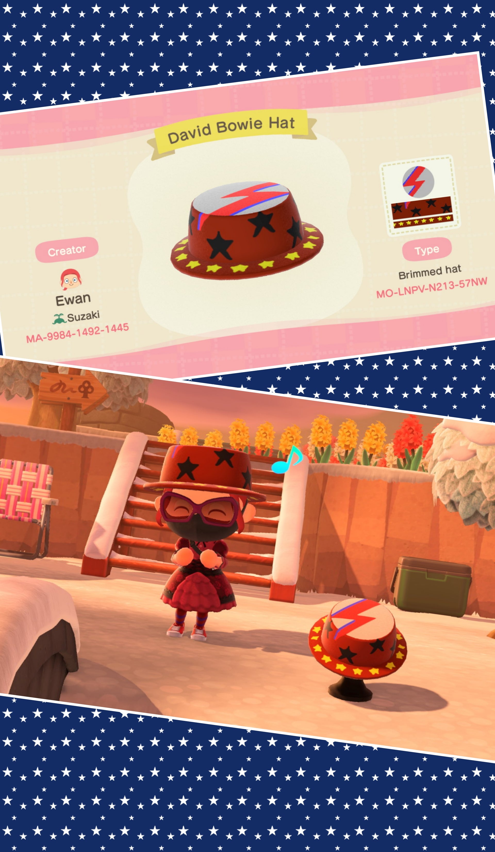 Animal Crossing A David Bowie themed hat in honour of