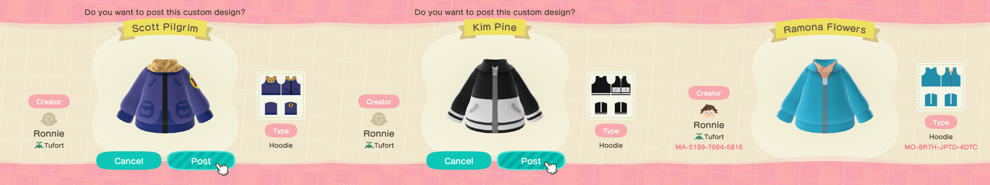 Animal Crossing Scott Pilgrim Themed Outfits