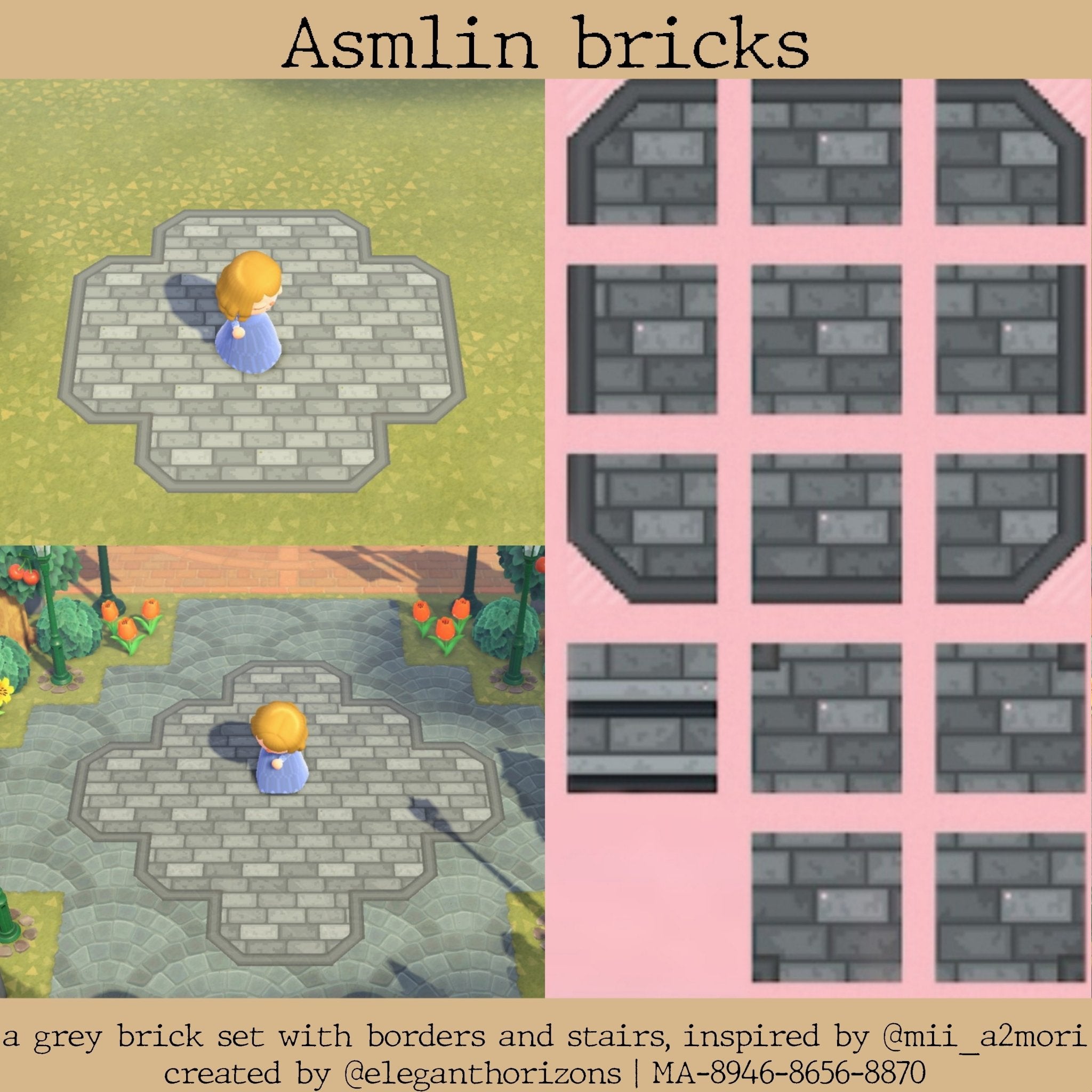 Animal Crossing grey brick path with border and stairs